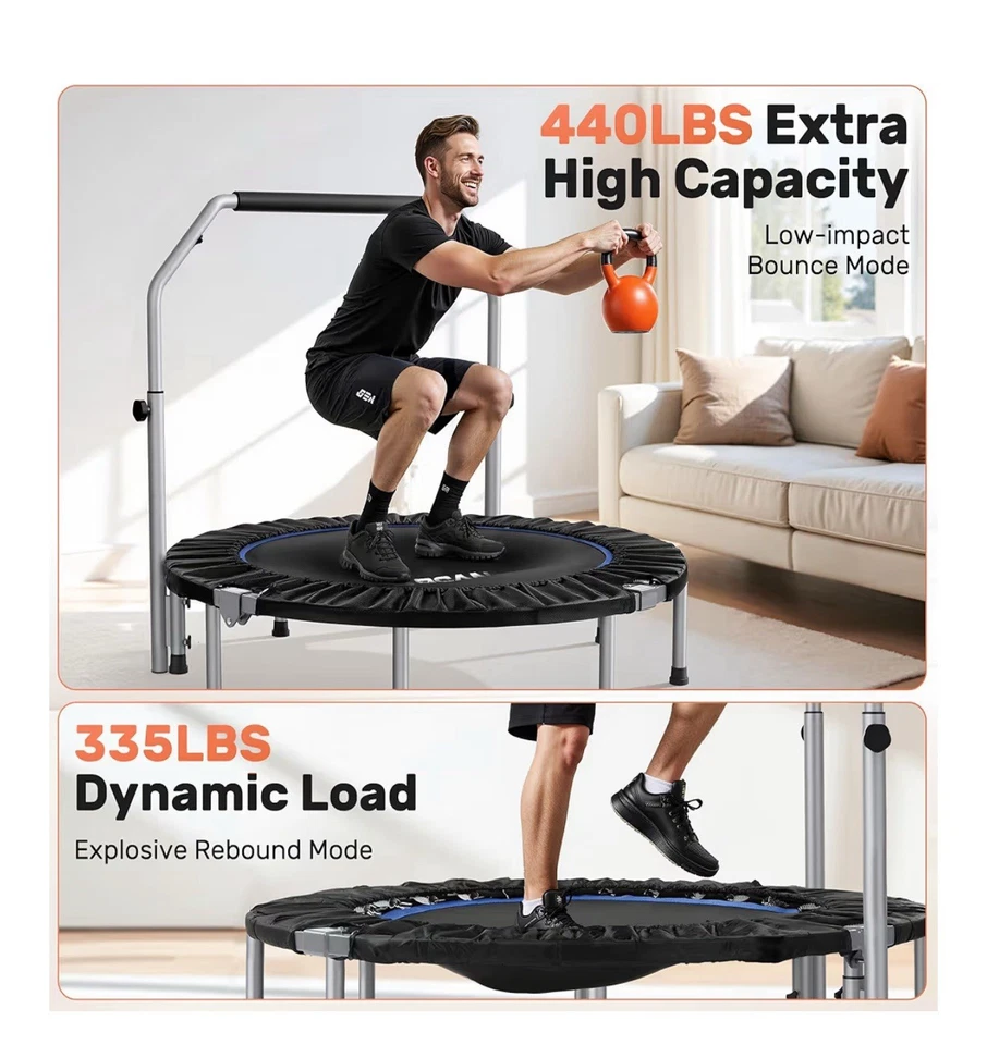 BCAN Trampoline for Fitness Rebounder & Adjustable Foam Handle - 330 Lbs - Image 4 of 4