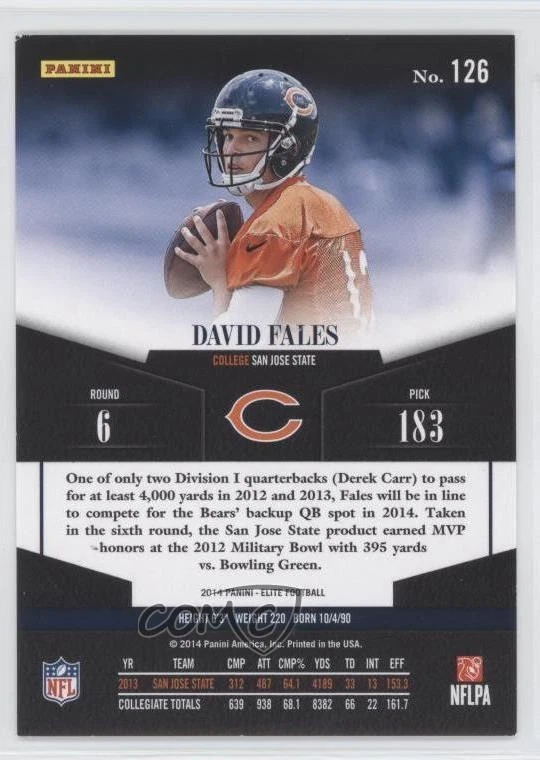 2014 Panini Elite Rookie /799 David Fales #126 Rookie RC - Image 2 of 2