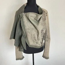 Free People Collapsing Twill Raw Edge Zip Snap Button Military Jacket Sz S NWOT