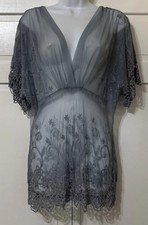 Karen Kane Boho Tunic Womens Blue Embroidered Sheer Lace Fairycore Romantic M