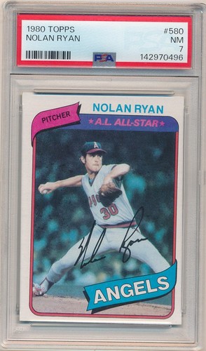 NOLAN RYAN 1980 TOPPS BASEBALL CARD #580 LOS ANGELES ANGELS PSA 8 NM-MT