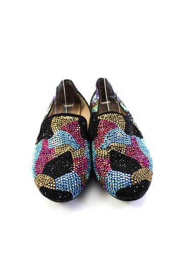Steve Madden Womens Slip On Crystal Printed Loafers Black Multi Suede Size 6.5 - Picture 2 of 7