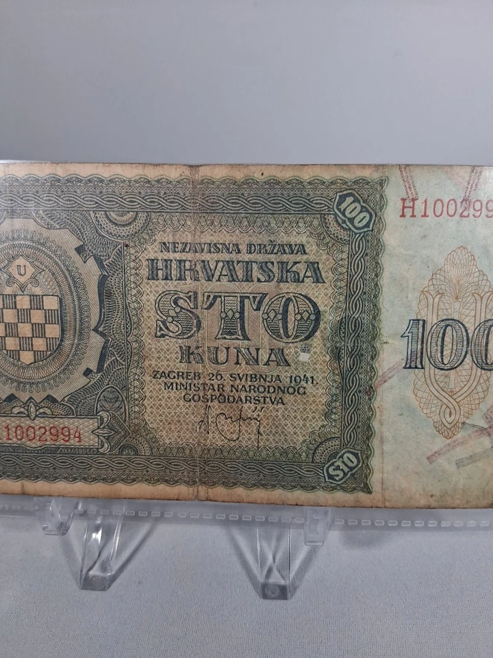 1941 CROATIA NDH 100 KUNA BANKNOTE WORLD WAR II - Image 4 of 4