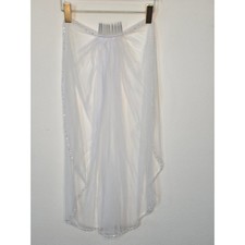 Bridal Wedding Veil Fingertip Length Pearl Crystal Beaded Edge Trim Silver Comb