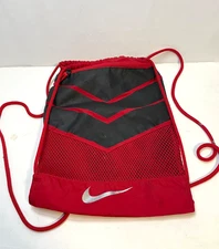 Nike drawstring backpack sack bag 18" x 12" zipper pocket gym black red