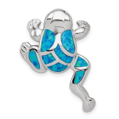 Sterling Silber Rhod-plattiert erstellt blau Opal Inlay Frosch Plättchen Anhänger