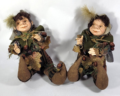 Elf Troll Lot of 2 Autumn Fall 11'' Tall Soft Figurines Decor