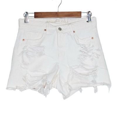 American Eagle womens high rise baggy shorts size 6 solid white distressed