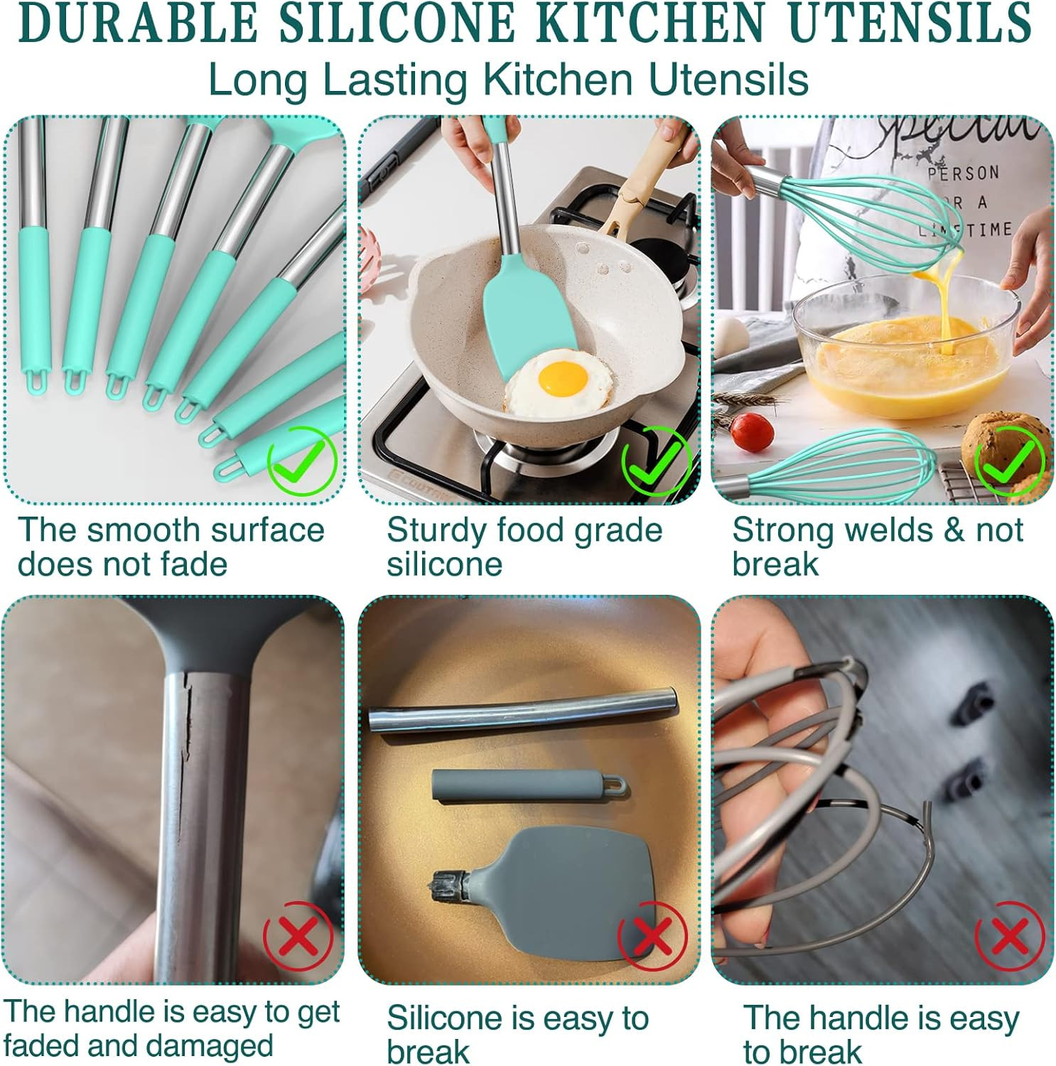 Silicone Cooking Utensil Set,  15Pcs Silicone Cooking Kitchen Utensils Set, Non-