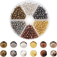 420Pcs 5Mm round Spacer Beads, 6 Colors Metal Iron Smooth Loose Beads Jewelry Be