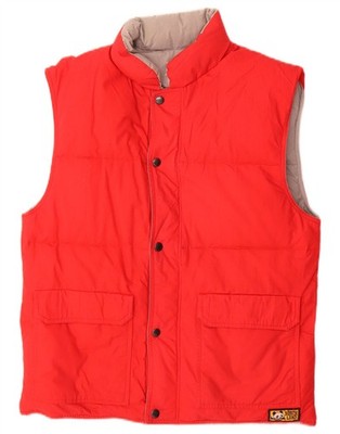 Vintage Mens Reversible Padded Gilet UK 38 Medium Red Cotton AS13