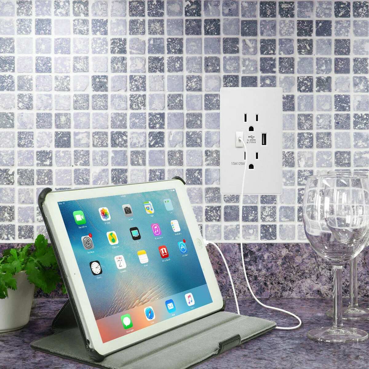 Tomacorriente doble con puertos USB cargador placa receptáculo de energía AC 15A 120V, imagen 9