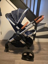 Icandy Peach Royal Blue And Tan Puschair. Pram. Travel System With Rain Cover
