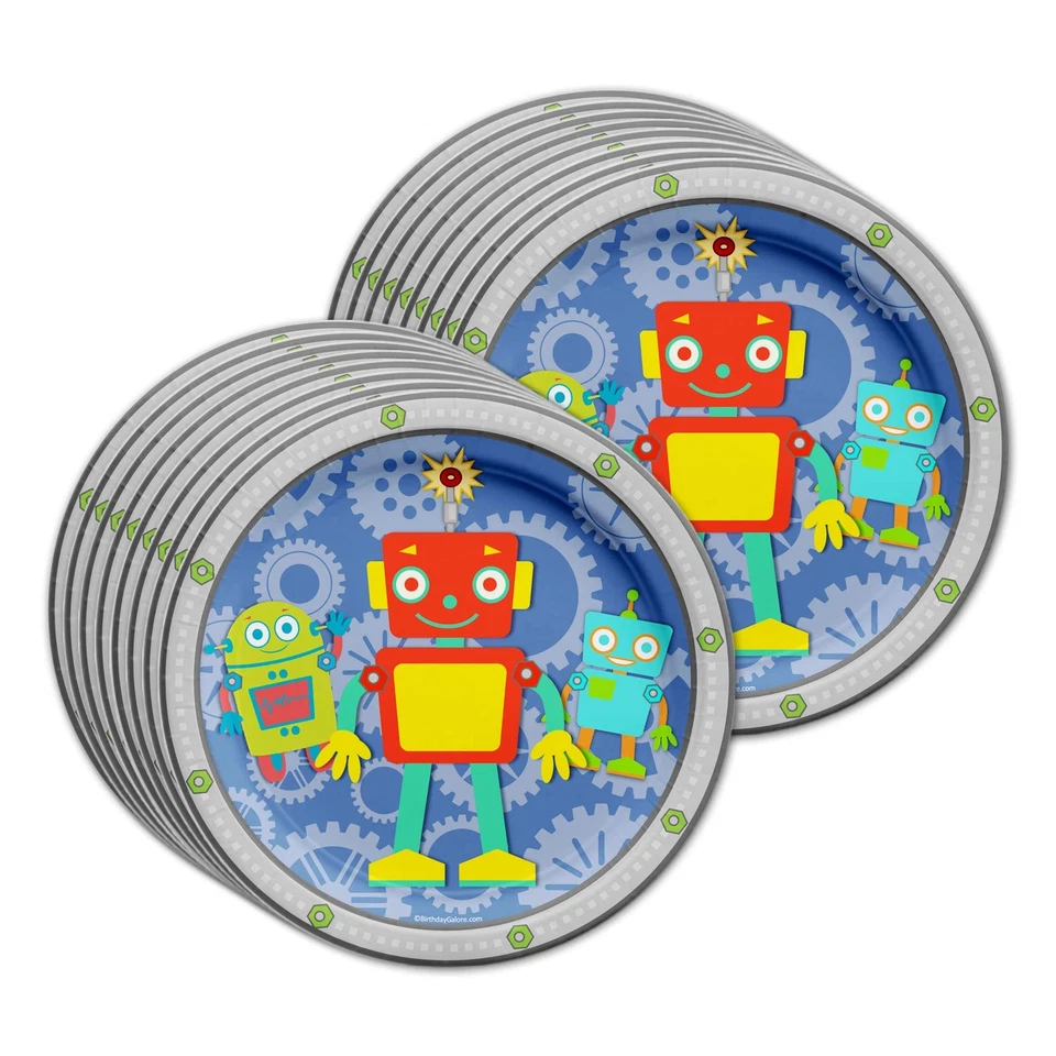 Robot Cumpleaños Fiesta Suministros Set Platos Servilletas Tazas Vajilla Kit Para 16 Foto 2 de 4