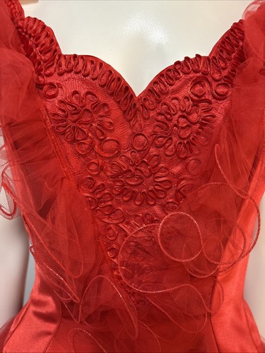VTG Mike Benet Formals Red Gown Embroidery Ruffles Layers Of Tulle SZ S~AS IS~ - Picture 4 of 22