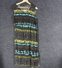 Unbranded Dress Women M  Green Striped Maxi Long Sleeveless Round Neck