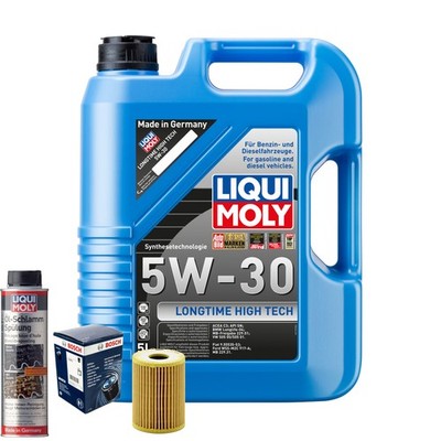 Motoröl 5W30 LIQUI MOLY Longtime High Tech 5L+BOSCH Ölfilter +Ölschlammspülung