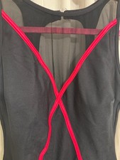 Vintage Longitude Size 14 Black/Red High Neck Mesh One Piece Bathing Suit