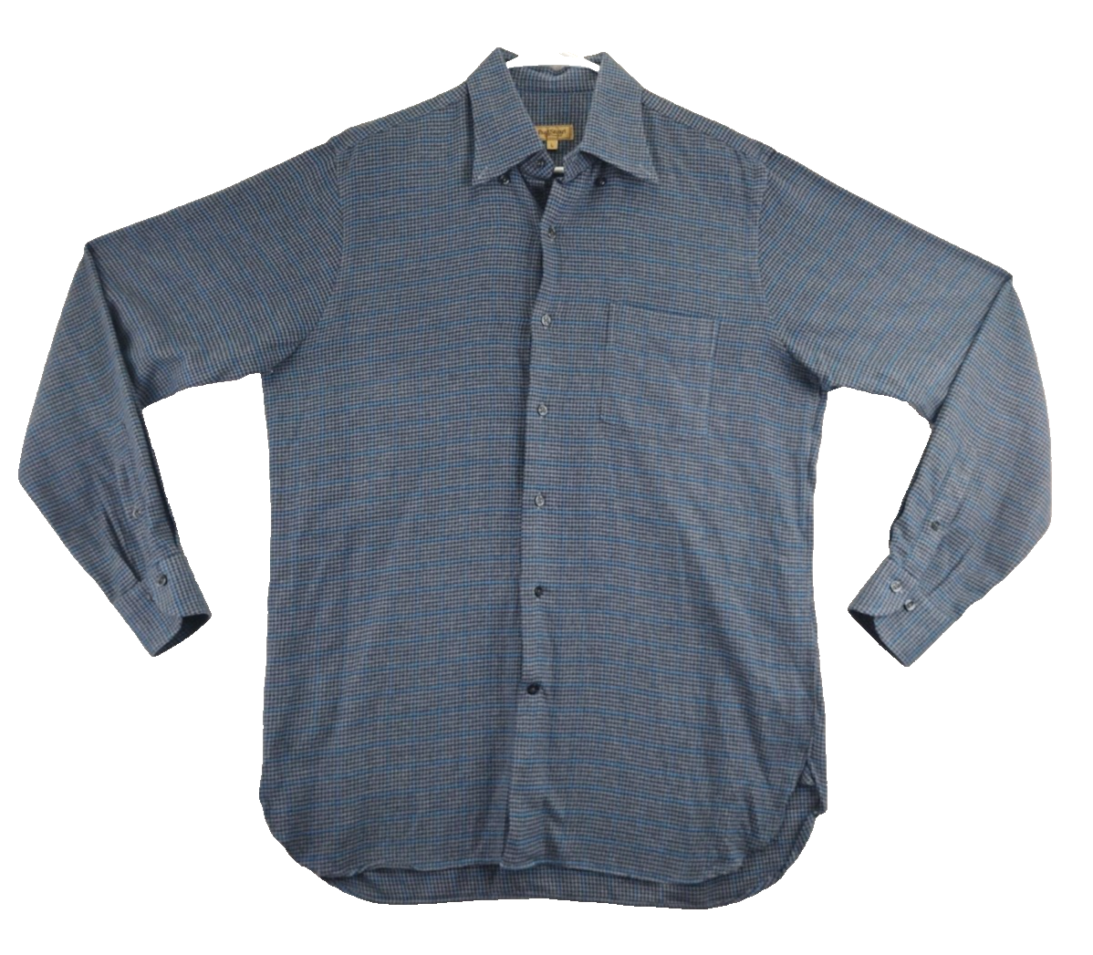 Paul Stuart Button Down Dress Shirt Men's L Gray Blue Plaid Long