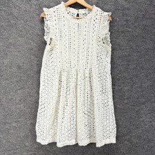 Madewell Dress Women M Medium White Geometric Crochet Shift Midi Hook & Eye