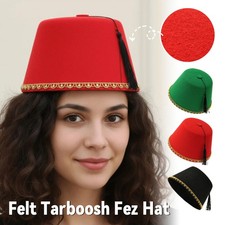 Round Tarboosh Felt Fez Hat Moroccan Hat Turkish Tassels Cap Cosplay Party Hat