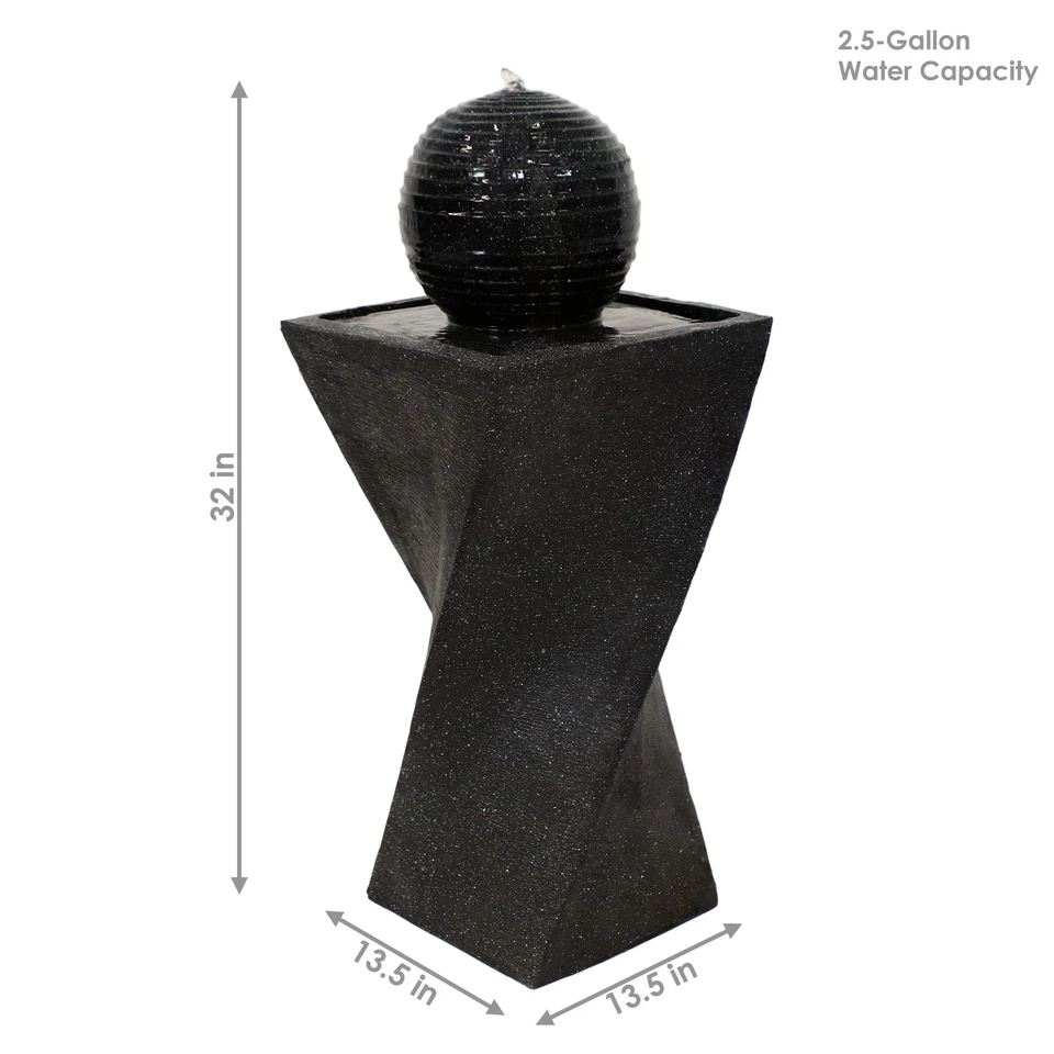 Black Ball Solar Water Fountain with Battery/LED Lights - 32 in by Sunnydaze - Image 4 of 4