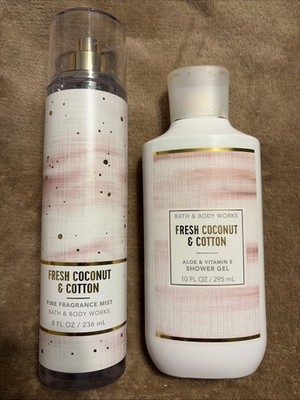 New ~ Bath & Body Works ~ Fresh Coconut & Cotton ~ Fragrance Mist and Shower Gel