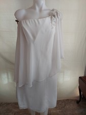 Edan White Siz12/ 1 Shoulder Beading Petals/Overlay Luxe Chiffon Dress Gem Flowe