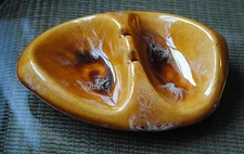 ASHTRAY CERAMIC Atomic Space Race MID CENTURY MODERN 1960s TIKI Gold Curvilinear