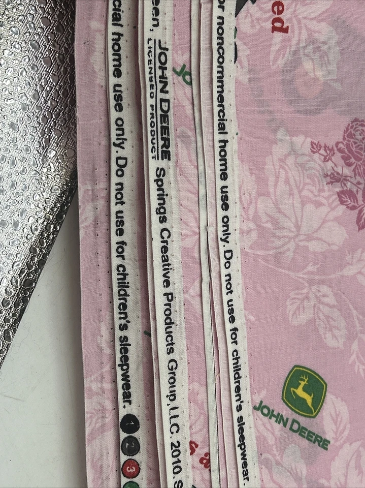 New John Deere Cotton Fabric Pink Roses Red Tractor Green Yardage Girl Quilt BTY - Image 4 of 4