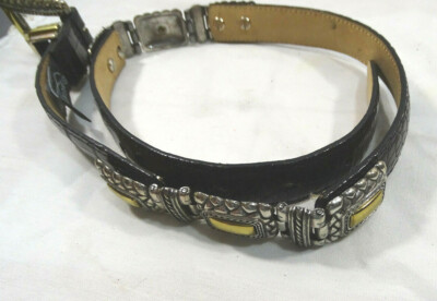 BRIGHTON Black Leather Croco Belt Silver & Gold Metal Accents Style 44203 Size S BRIGHTON Black Leather Croc Belt Silver & Gold Metal Accents  main image 4