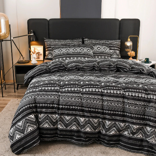 Soft Microfiber Duvet Cover Set Boho Chic Print Pattern 3Pcs Comforter Cover - Imagen 3 de 27
