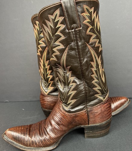 JUSTIN 9026 Mens Sz 8D Brown Teju Lizard Leather EXOTIC Cowboy Western Boots VTG - Picture 8 of 20