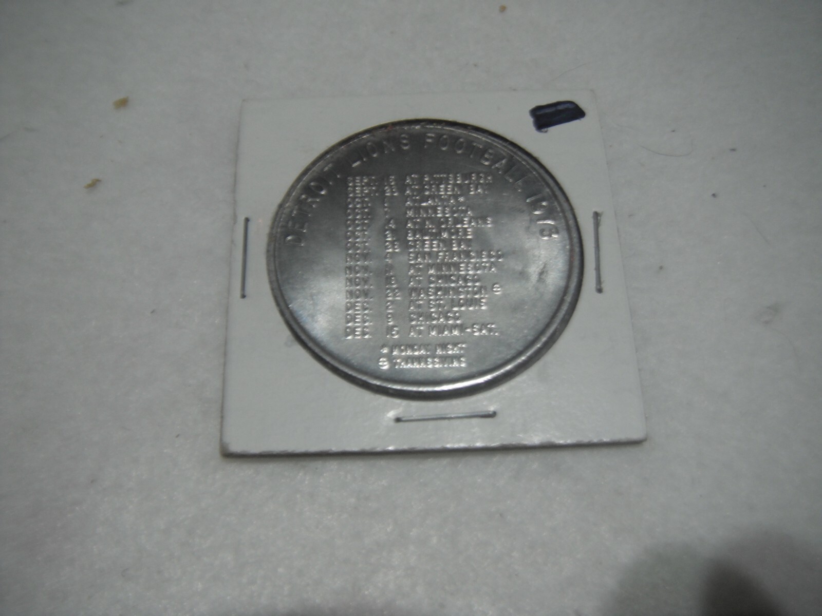1973 Detroit Lions Schedule Coin Plastic Stroh's Beer Ad