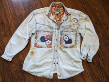Vintage Get Used By Elie Acid Wash Jean Jacket 90s Flower Patchwork Shirt M 4a
