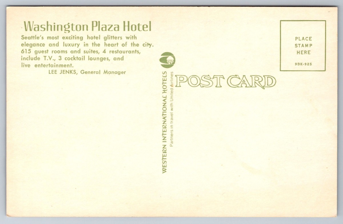Seattle Washington Plaza Hotel Luxury Vintage Postcard Classic