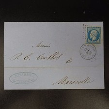 FRANCE NAPOLÉON N°14 sur LETTRE oblitéré BFE CaD ALGÉRIE BB MARSEILLE