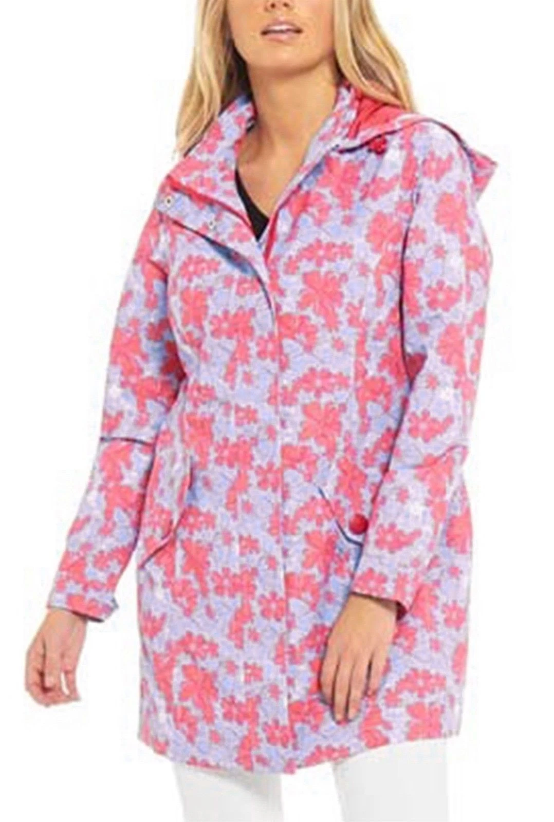 Womens Rain Coat Parker Sky Pink Print Waterproof Jacket Hood Ladies Plus