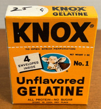 Unopened Vtg Box Knox Unflavored Gelatine w/ 4 Envelopes 1960 NOS Great Colors