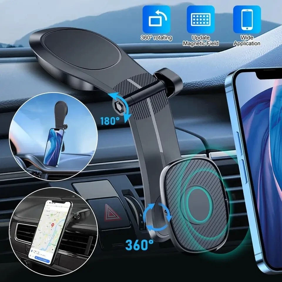 360° Rotation Magnetic Phone Holder Foldable Car Mount Stand Dashboard Universal - Image 3 of 4