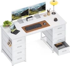  ﻿ ﻿ ODK 48 Inch White Computer Desk with 8 Fabric Drawers, Modern Office White
