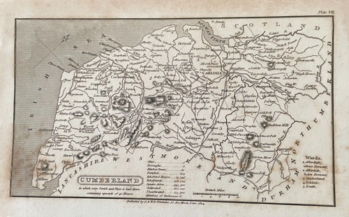 ANTIKE KARTE CUMBERLAND 1824 VON BENJAMIN CAPPER VERÖFFENTLICHT VON G&WB WHITTACKER