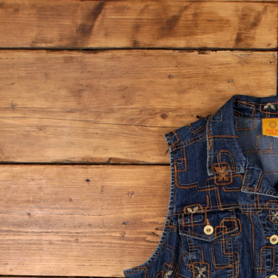 Rubí vintage Rd. Chaqueta Exterior XL Chaleco Chaleco Geométrico Azul Mujer Foto 4 de 4