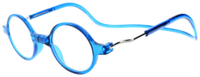 Blaue Fertiglesebrille ROUNDMAG mit einstellbaren Bügeln und Magnetverschluss