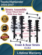 Front & Rear Struts W/Sway Bar for 2004-2007 Toyota Highlander 2WD Lifetime Warr