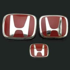 Front Rear Steering Red H Emblem 3pcs Fit For Civic Sedan 4dr 2006-2015