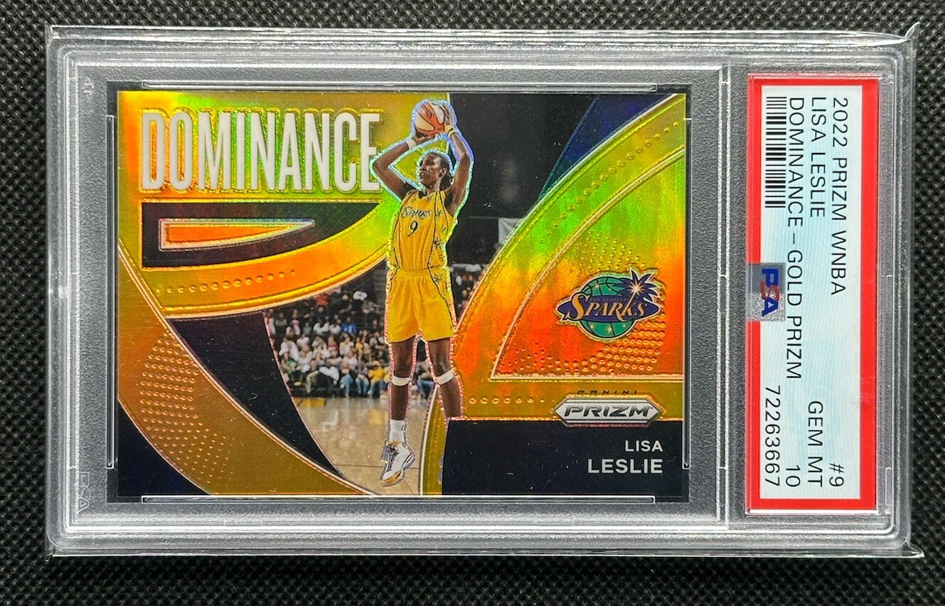 2022 Panini Prizm WNBA Lisa Leslie Dominance #9 Gold Jersey # 9/10 PSA 10