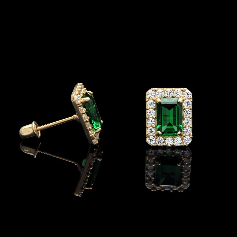 1.5 克拉模拟绿色翡翠光环钻石耳钉 14k 黄金 — 第 3/4 张图片