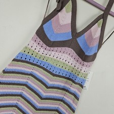 CROCHET HALTER BOHO DRESS Womens M Sexy Festival Hippie Girly NWT knee length
