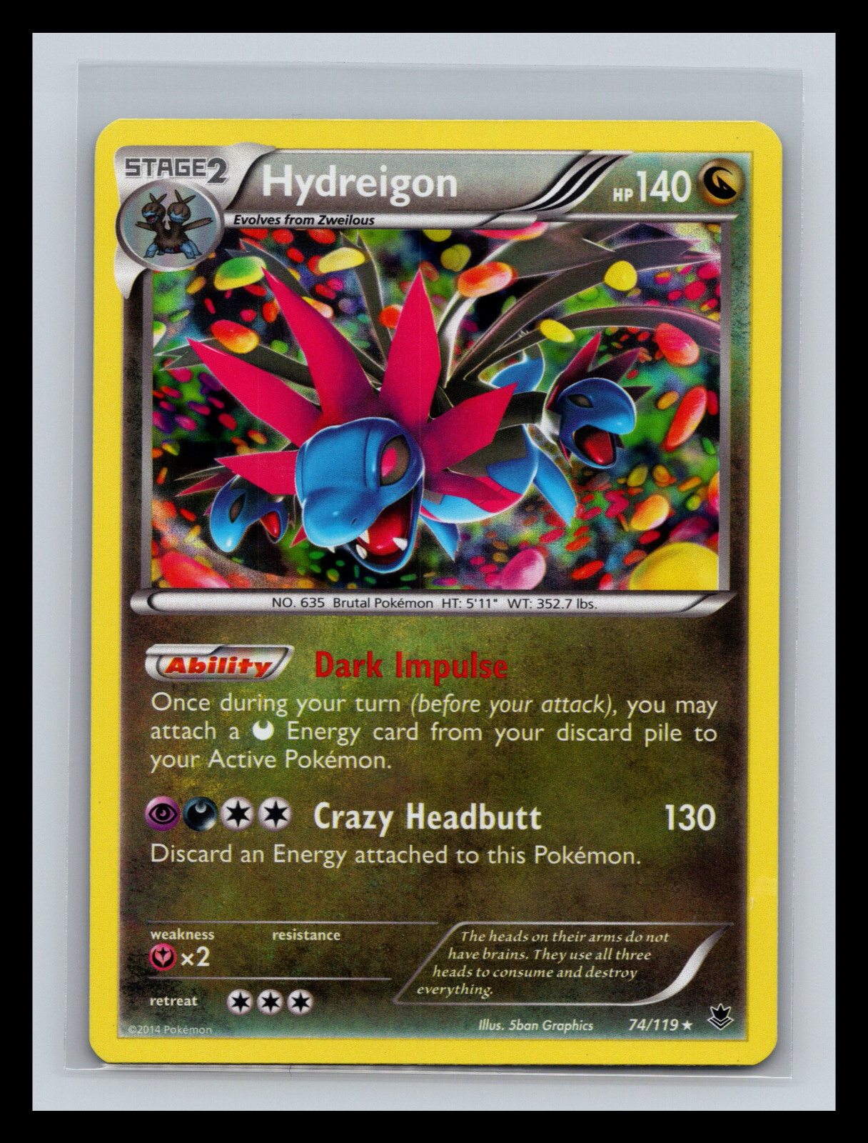 🔥 HYDREIGON HOLO FOIL - 2014 POKEMON TCG CARD #  74/119